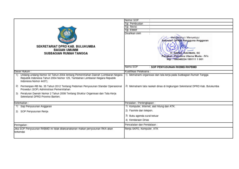 SOP Penyusunan RKBMD/RKPBMD | PDF