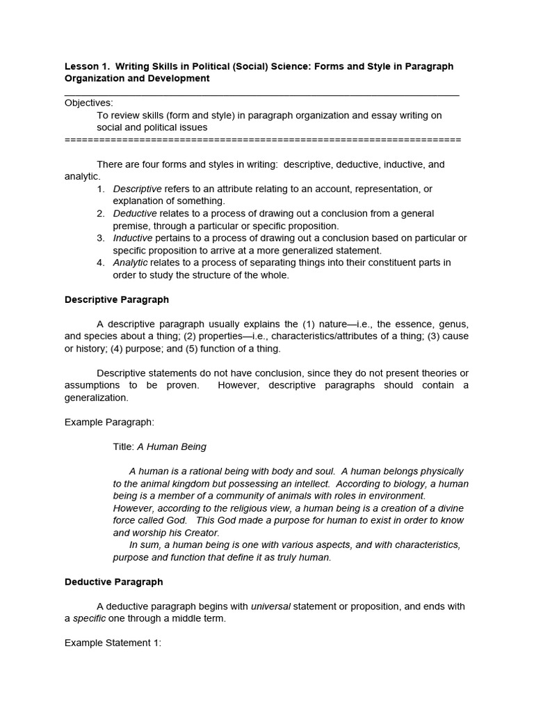 Writing Skills in Political Science | PDF | Inductive Reasoning ...