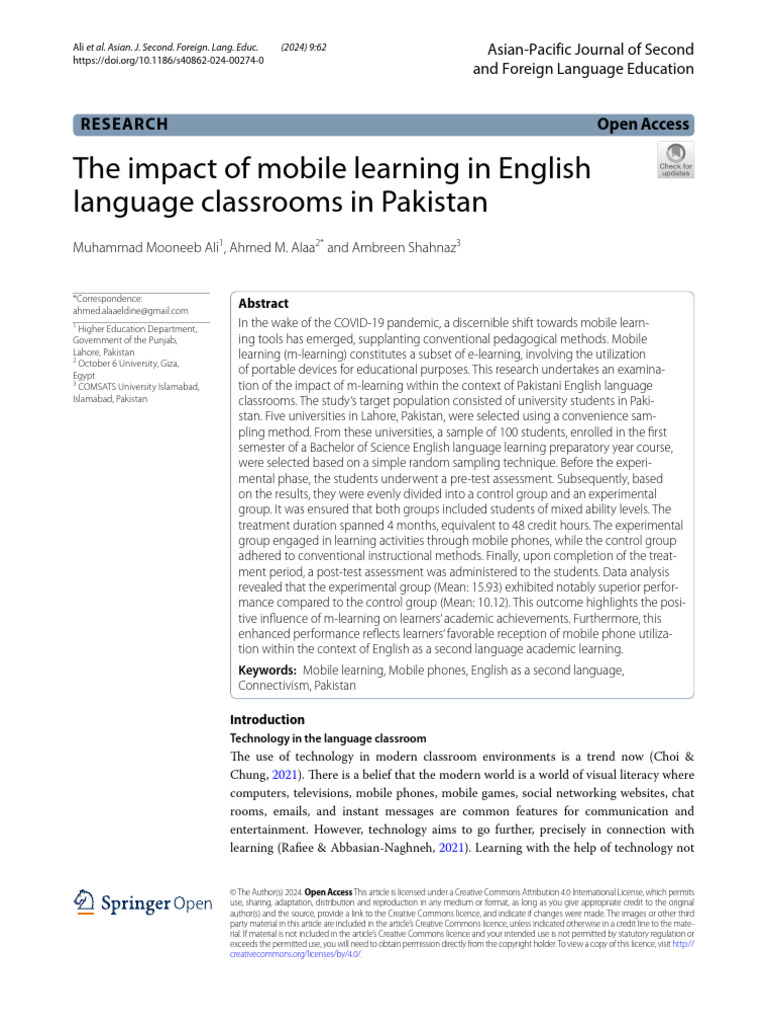 The Impact of Mobile Learning in English Language Classrooms in ...