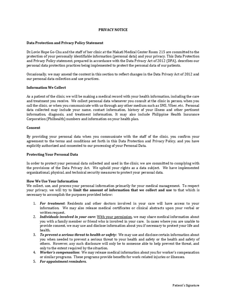 Patient Data Privacy Policy Statement | PDF | Information Privacy | Privacy