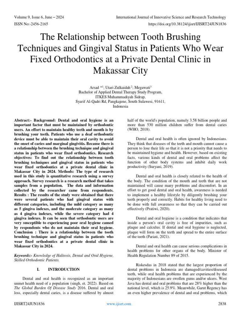 Tooth Brushing & Gingival Health in Orthodontic Patients | PDF | Oral ...