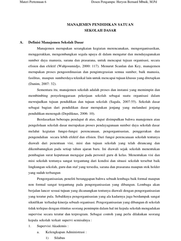 Manajemen Pendidikan di Sekolah Dasar | PDF | Pengembangan Diri | Sains ...