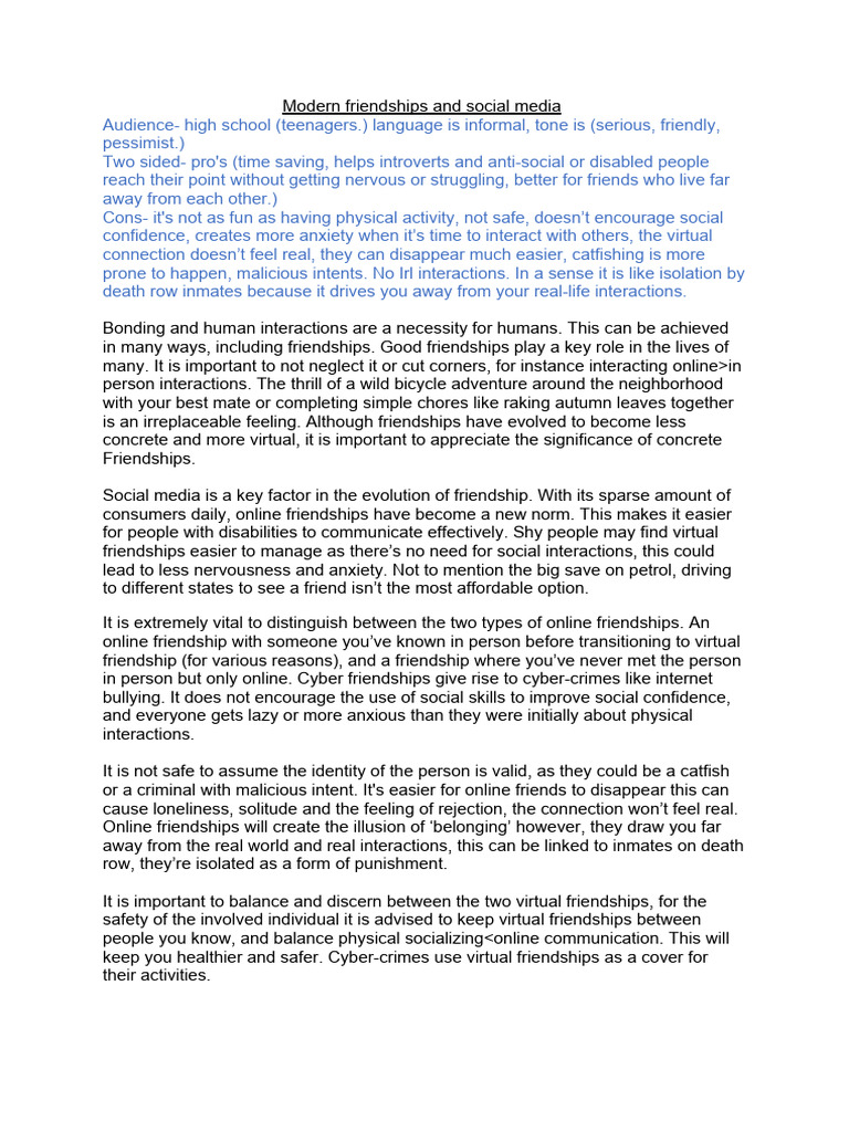 The Impact of Modern Friendships | PDF | Friendship | Social Media