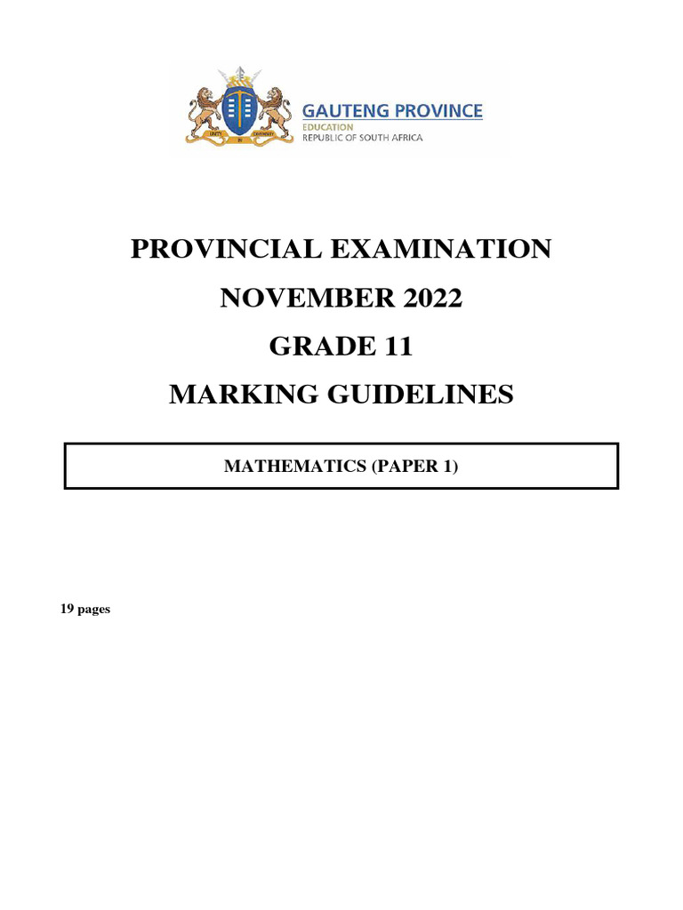 Grade 11 Maths November 2022 Memo | PDF | Mathematics