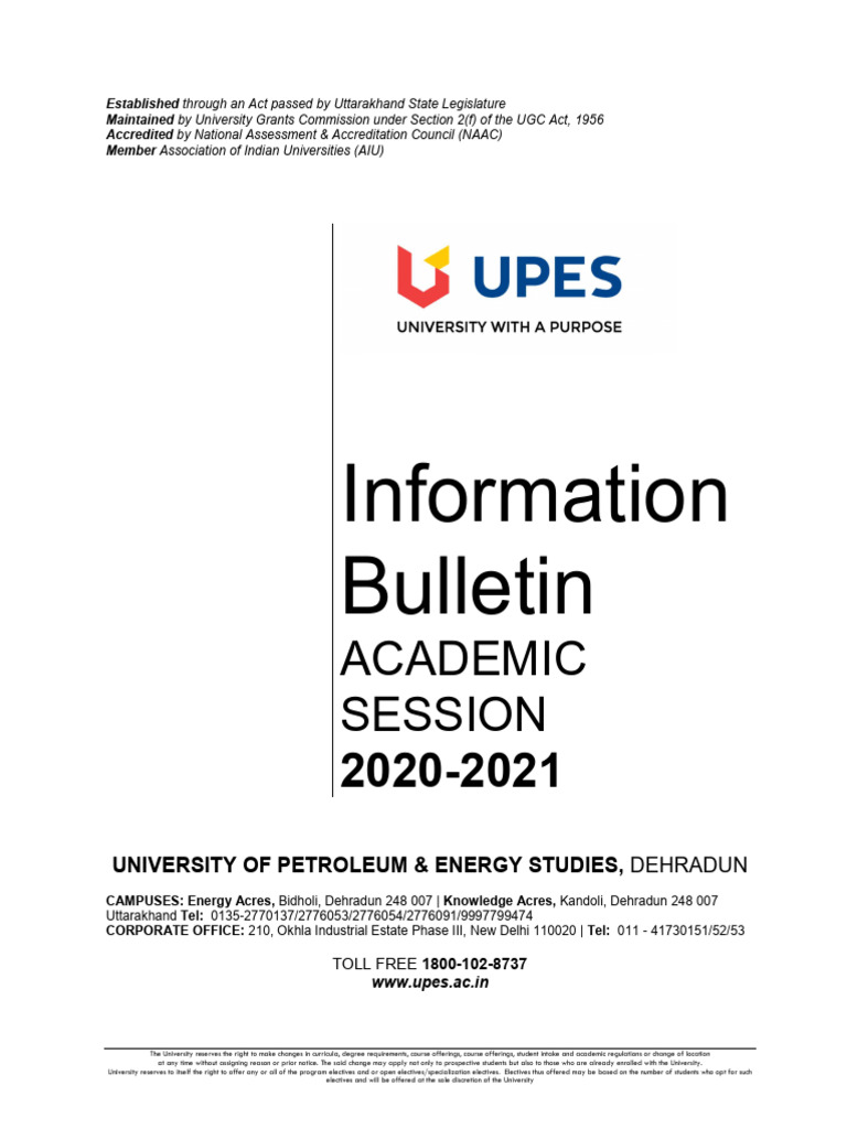 UPES Information Bulletin 2020-21 7.10.2019 v2 | PDF | University And ...