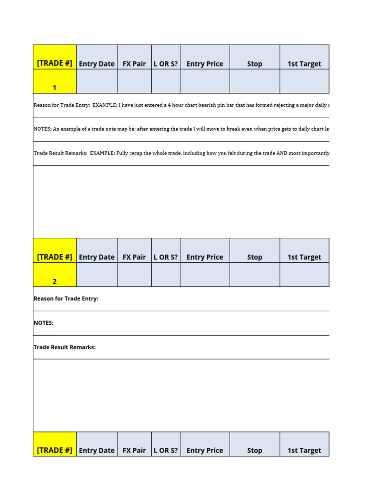 Trading Journal Template 15 | PDF | Economics | Financial Markets