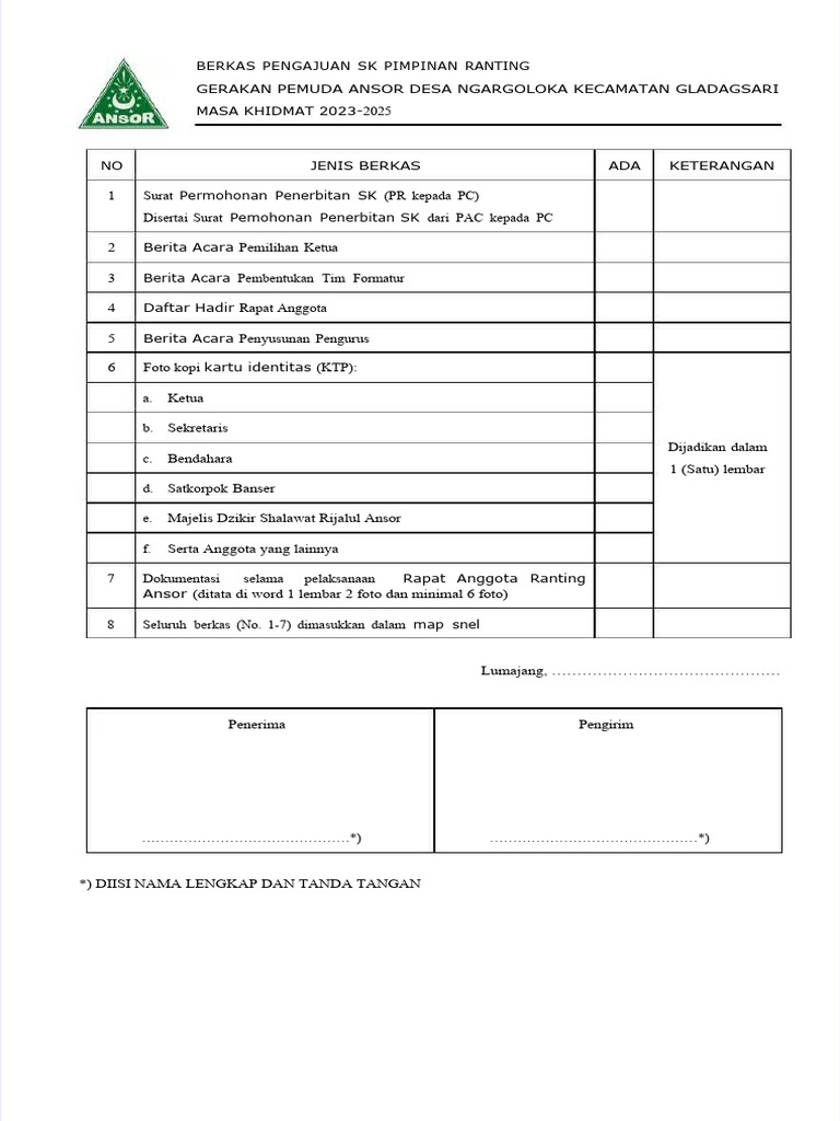 Berkas Pengajuan SK Pimpinan Ranting Ansor | PDF | Olahraga & Rekreasi