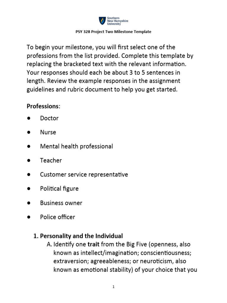 PSY 328 Project Two Milestone Guide | PDF | Mental Health | Psychotherapy