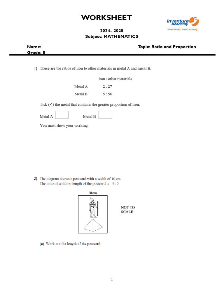 HW Checkpoint Practice WS-Ratio and Prop | PDF