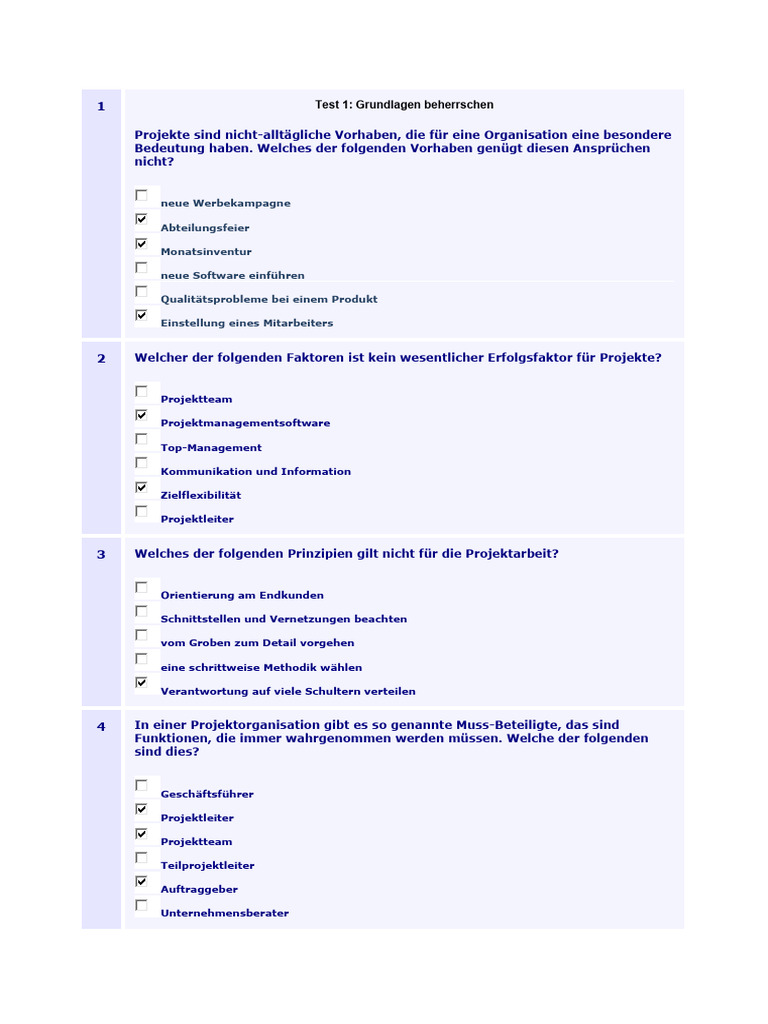 Projekt Management Alt Klausuren Multi Choice Fragen Wurden ...