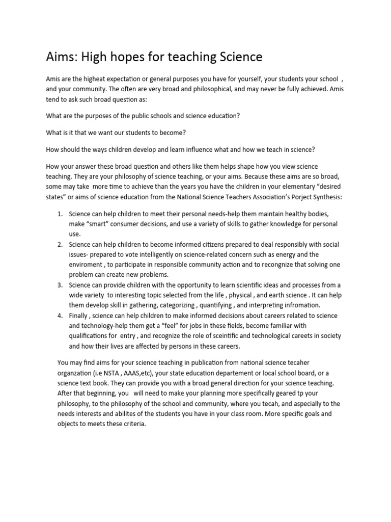 Aims and Goals in Science Education | PDF | Science | Science Education