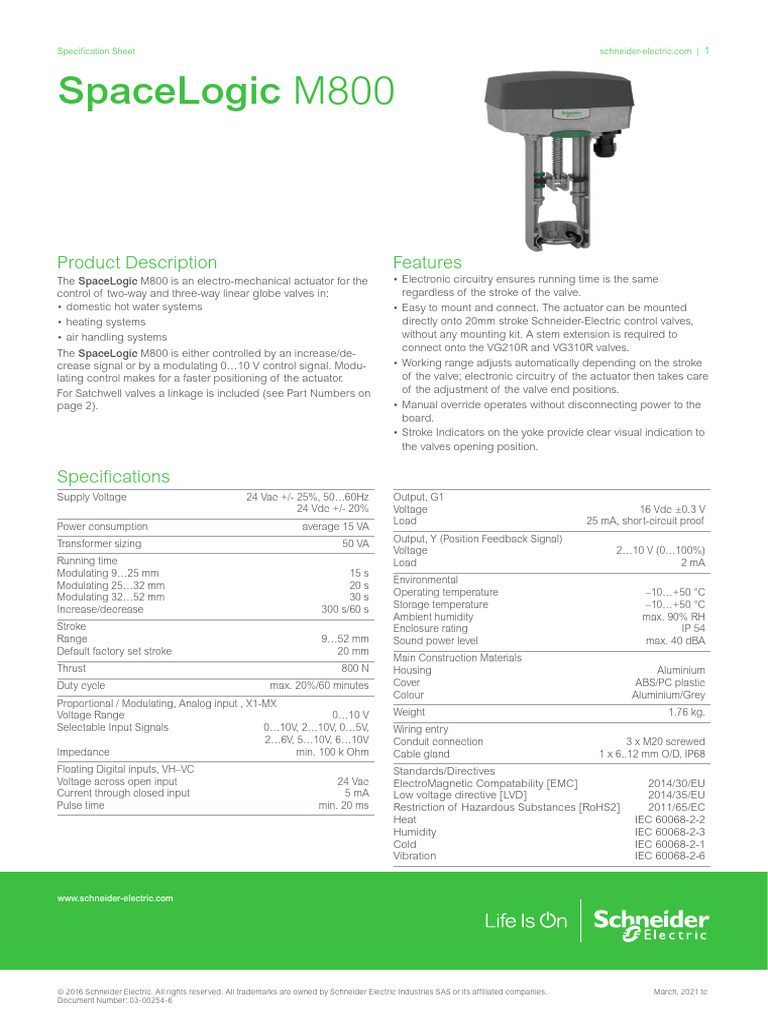 SpaceLogic M800 Actuator Manual | PDF | Valve | Switch