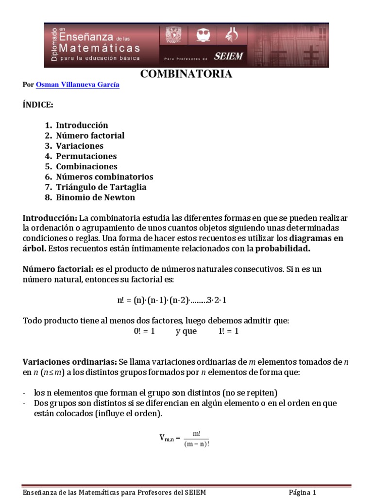 Guía de Combinatoria y Ejercicios | PDF | Permutación | Combinatoria