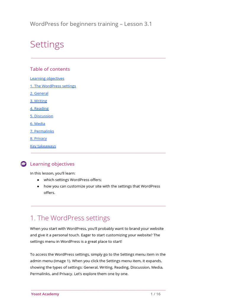 3 1 Settings Wordpress For Beginners | PDF | Word Press | Websites