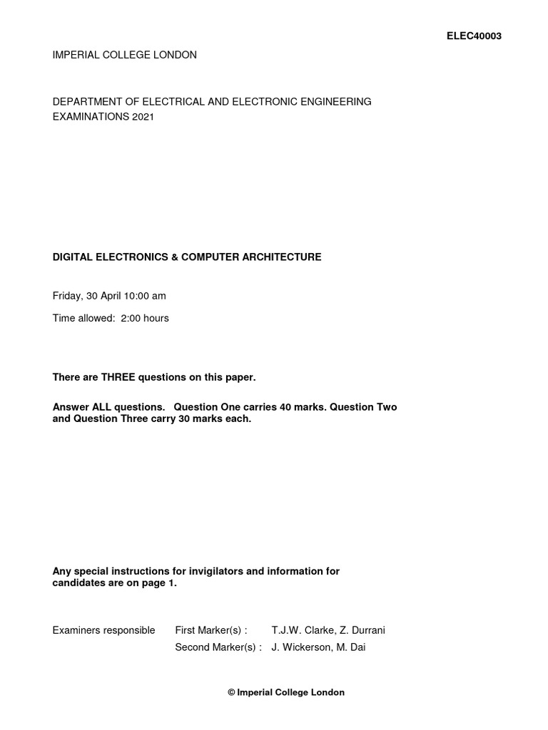 Digital Electronics Exam 2021 Paper | PDF | Digital Electronics ...