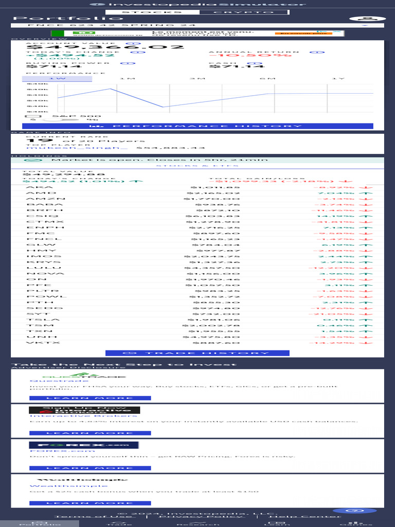 Portfolio - Investopedia Stock Simulator | PDF | Investing | Equity  Securities