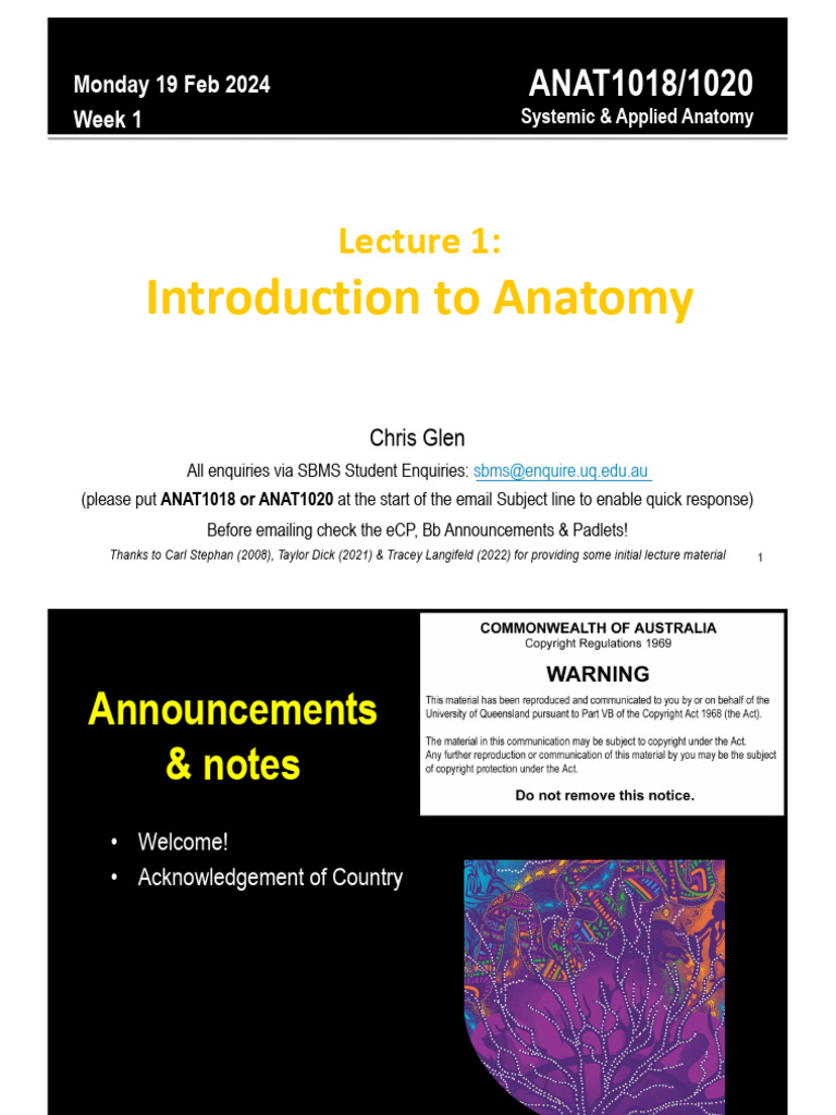 l01 Anat1020 2024 Introduction | PDF | Anatomy | Human Body