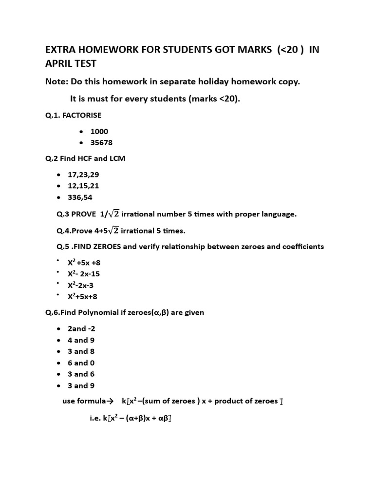 Extra Homework for Low Scorers | PDF