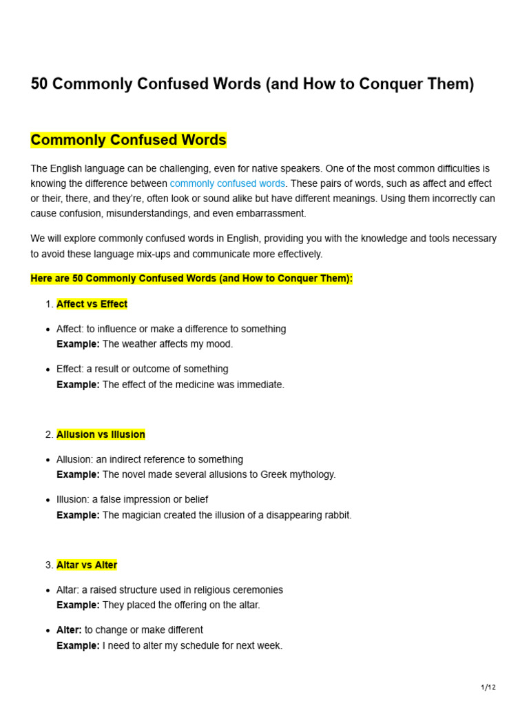 50 Commonly Confused Words Explained | PDF | Breathing | Censorship