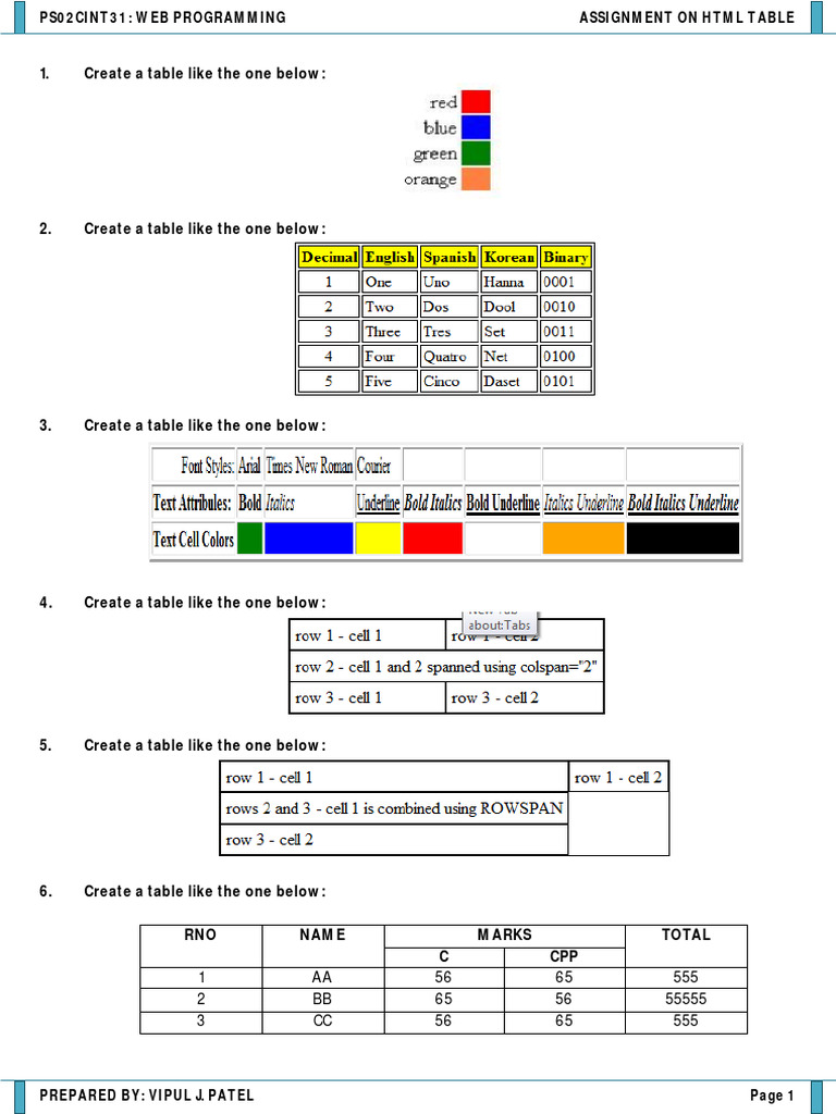 Assignment On HTML Table | PDF | Computers