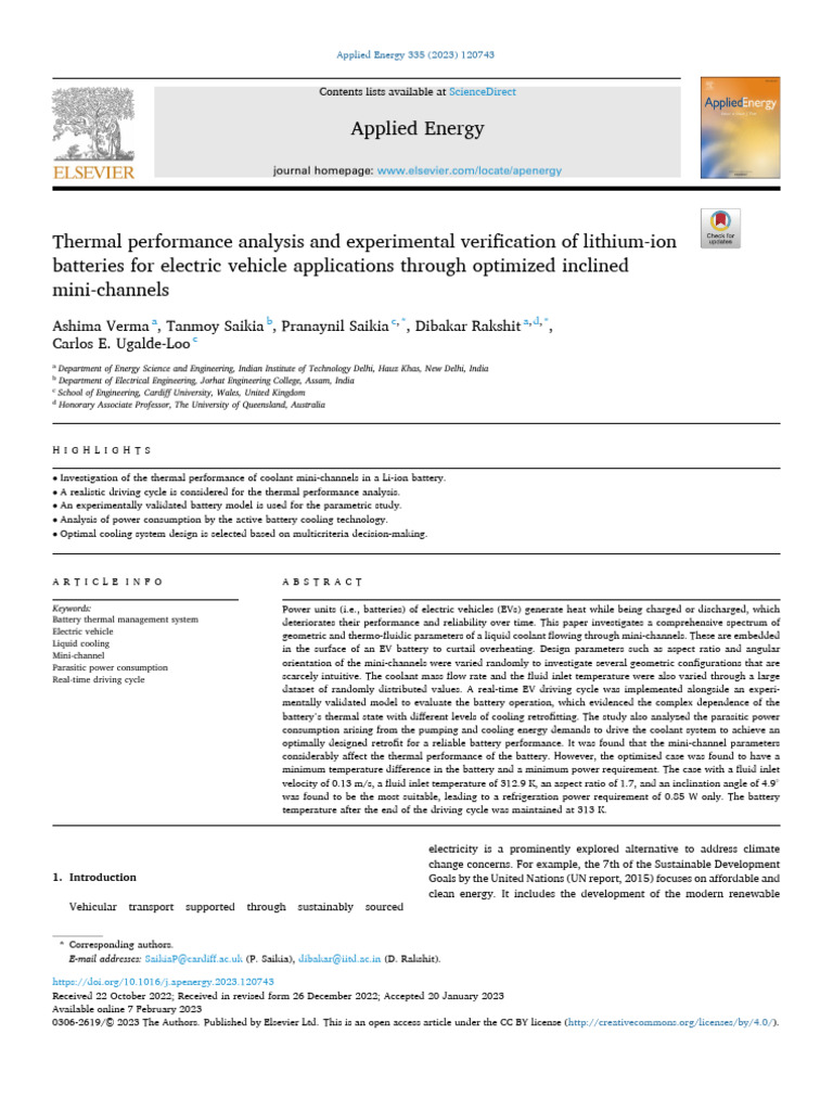 Thermal Performance Analysis and Experimental Verification of Lithium ...