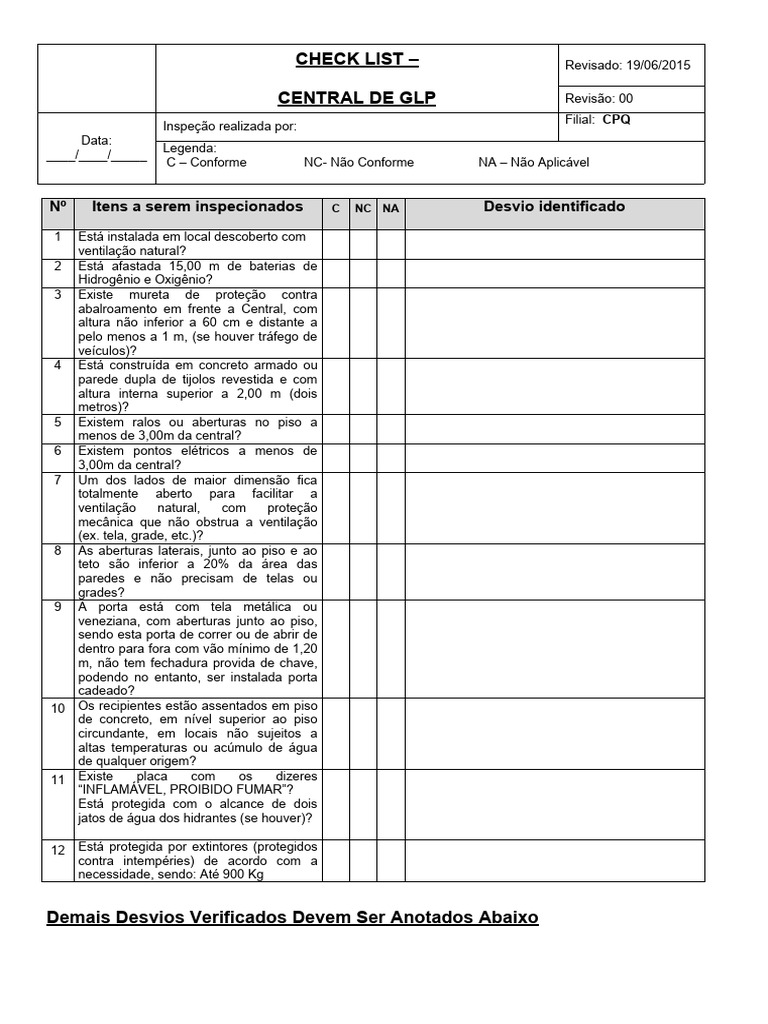 CHECK LIST - Central de GLP | PDF