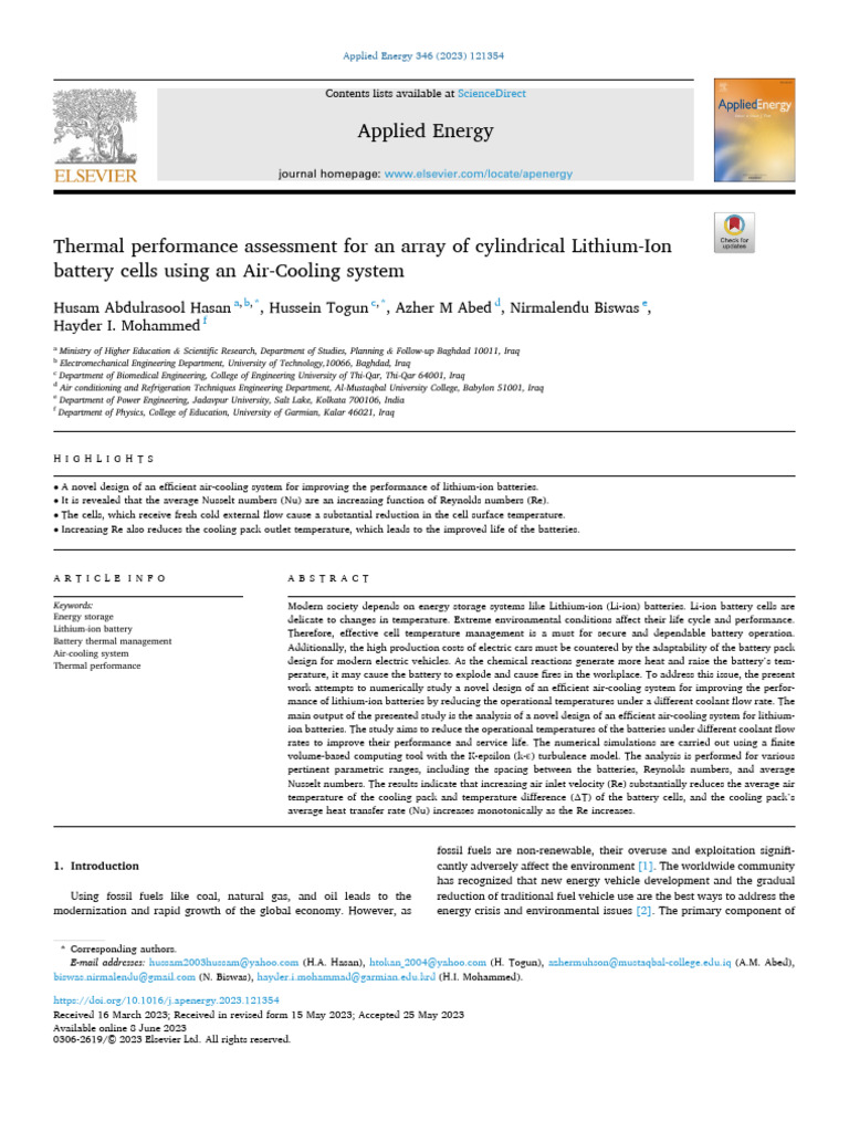 Thermal Performance Assessment For An Array of Cylindrical Lithium-Ion ...