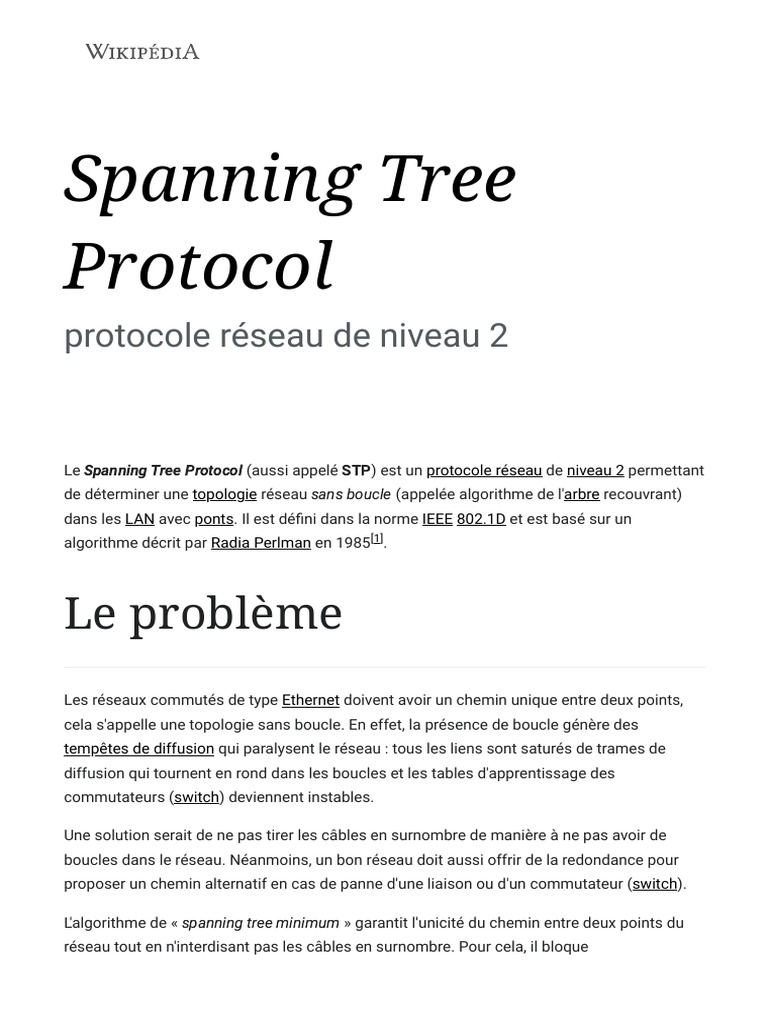 Protocole Spanning Tree (STP) expliqué | PDF | Architecture de réseau ...