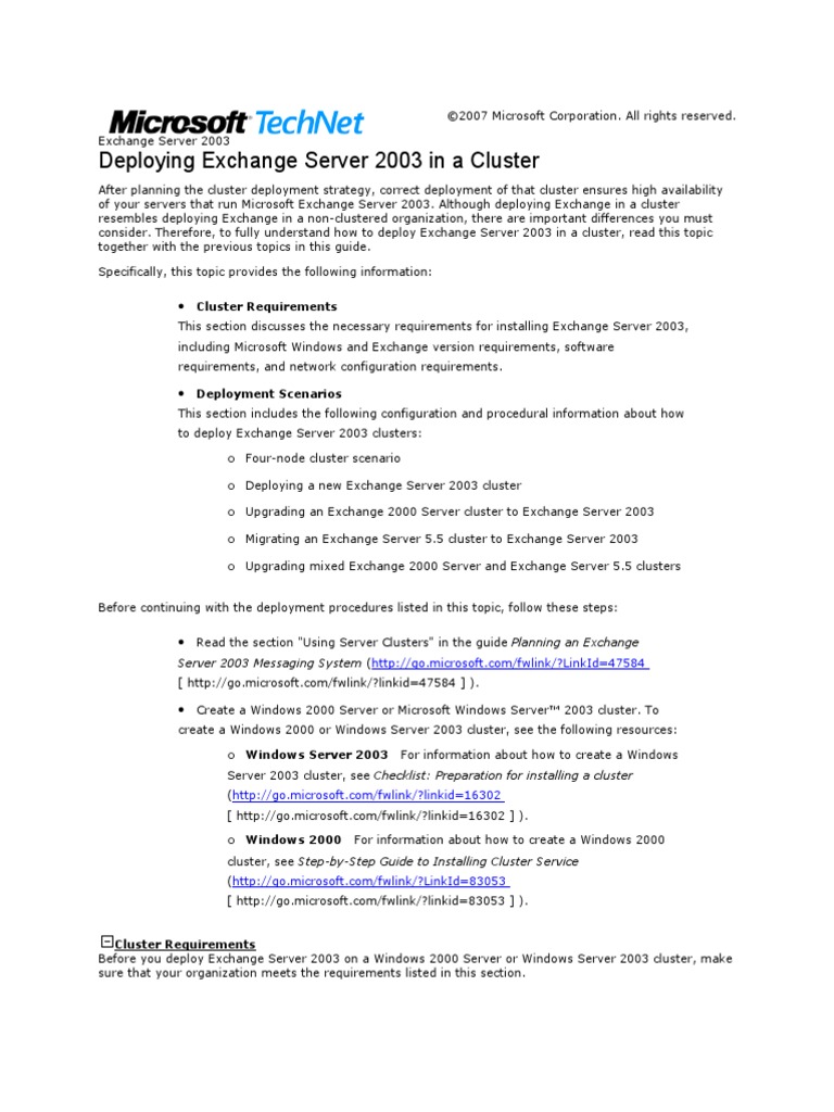 Exchange 2003 Clustering | PDF | Microsoft Exchange Server | Computer ...