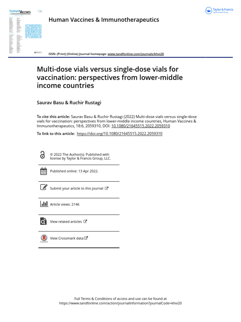 Multi dose vials versus single dose vials for vaccination