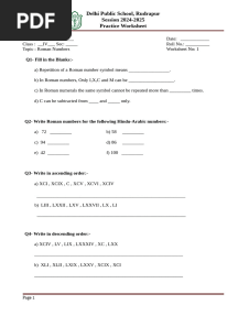 1 - Roman Numbers Worksheet Class IV
