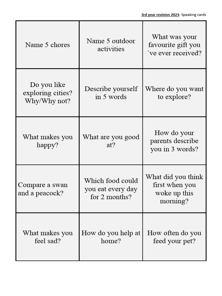ABOUT YOU - SPEAKING CARDS - 3 Year Revision 2022 | PDF