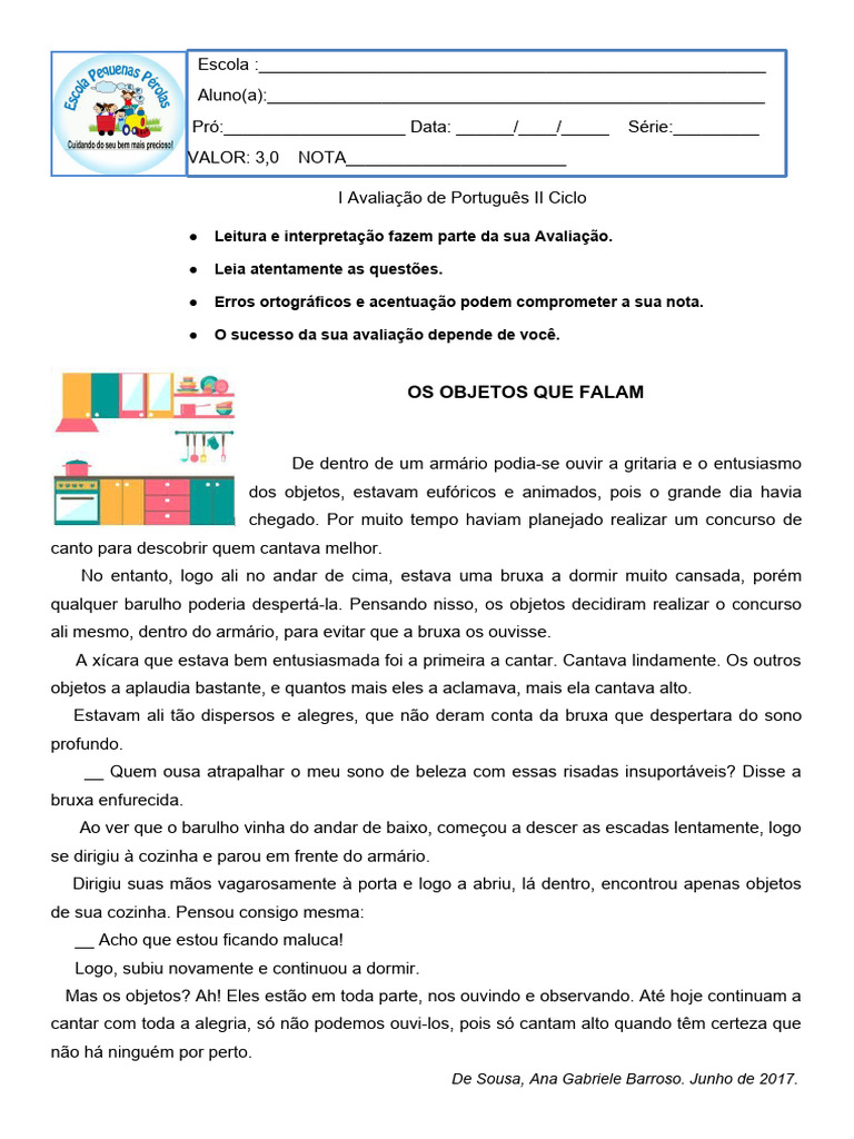 Avaliação de Português: Leitura e Interpretação | PDF | Artes ...