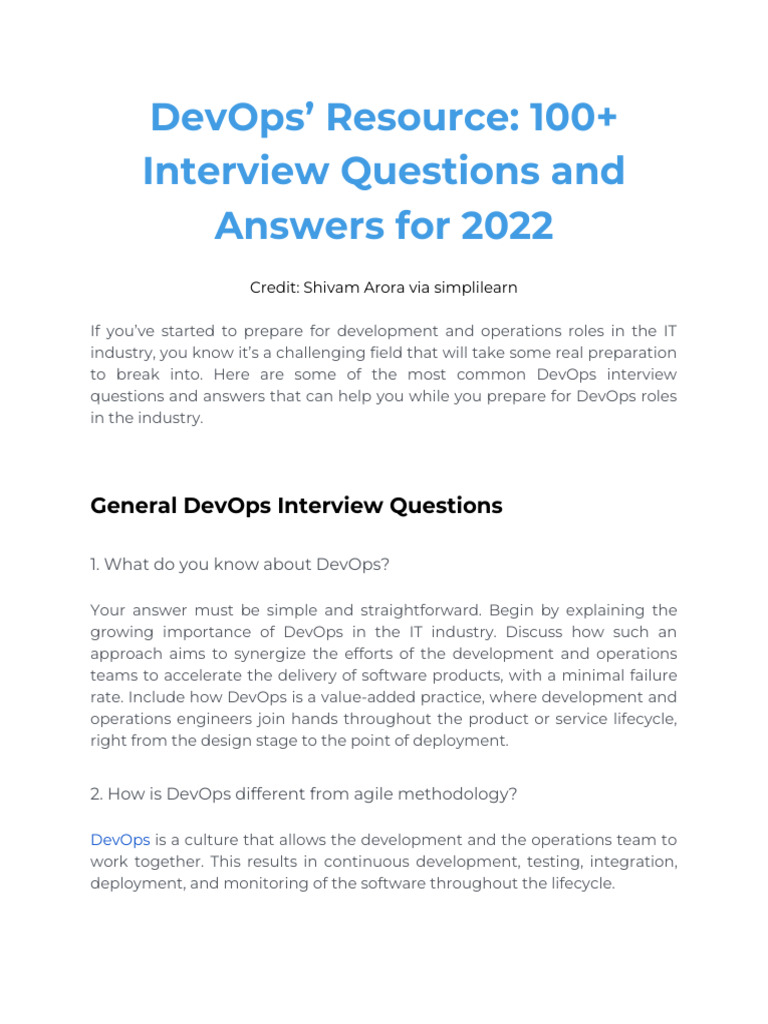 DevOps' Resource - 100+ Interview Questions and Answers For 2022 | PDF ...