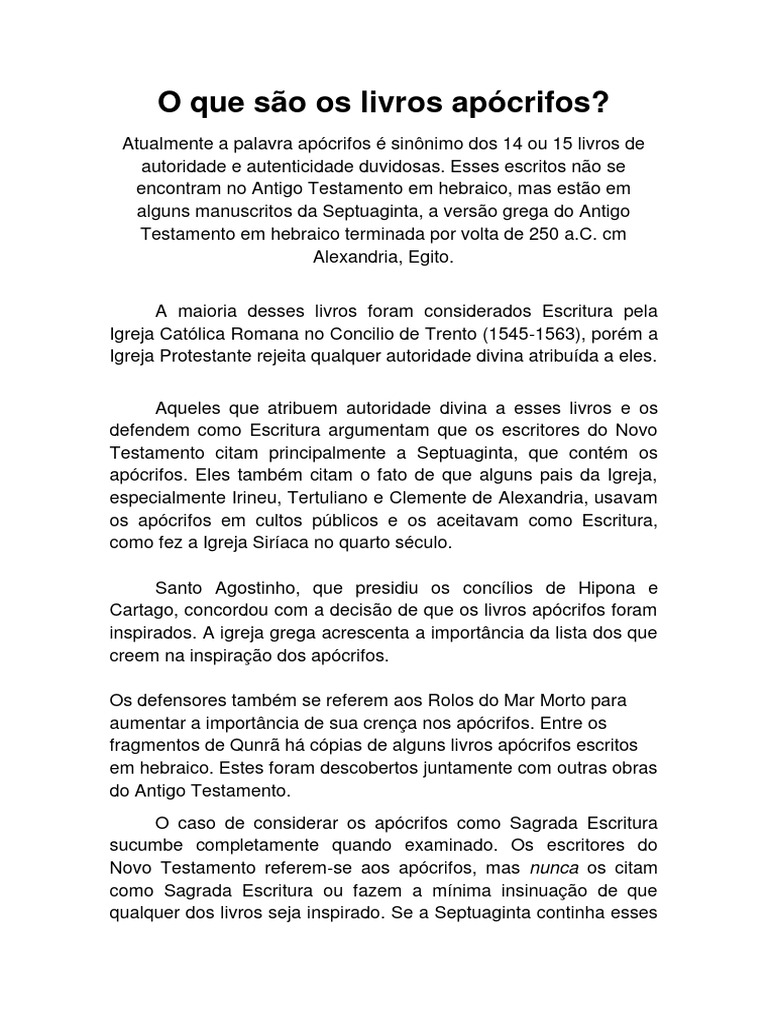O Que São Os Livros Apócrifos | PDF | Cânon Bíblico | Bíblia