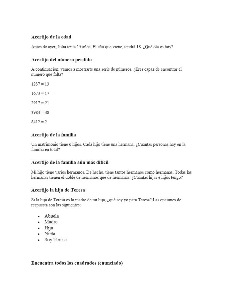 Acertijos | PDF | Deportes y actividades al aire libre | Métodos y ...