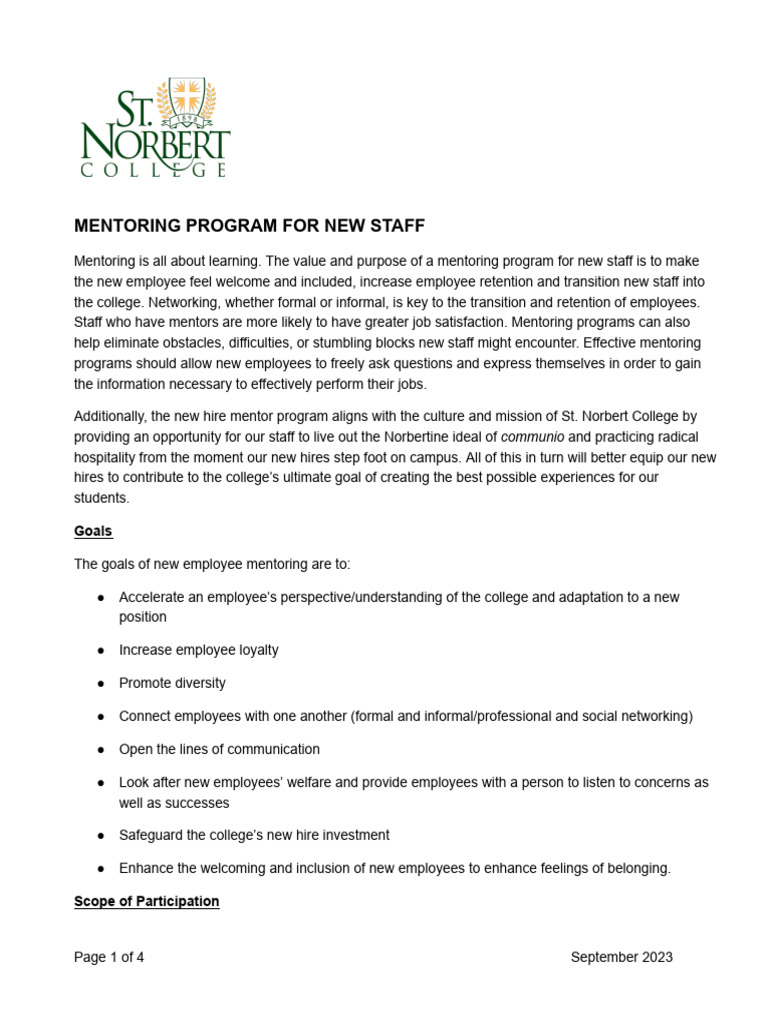 New Staff Mentoring at SNC | PDF | Mentorship | Employee Retention