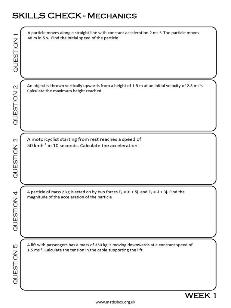 As Mechanics Skill Check 1 Qs | PDF | Force | Acceleration