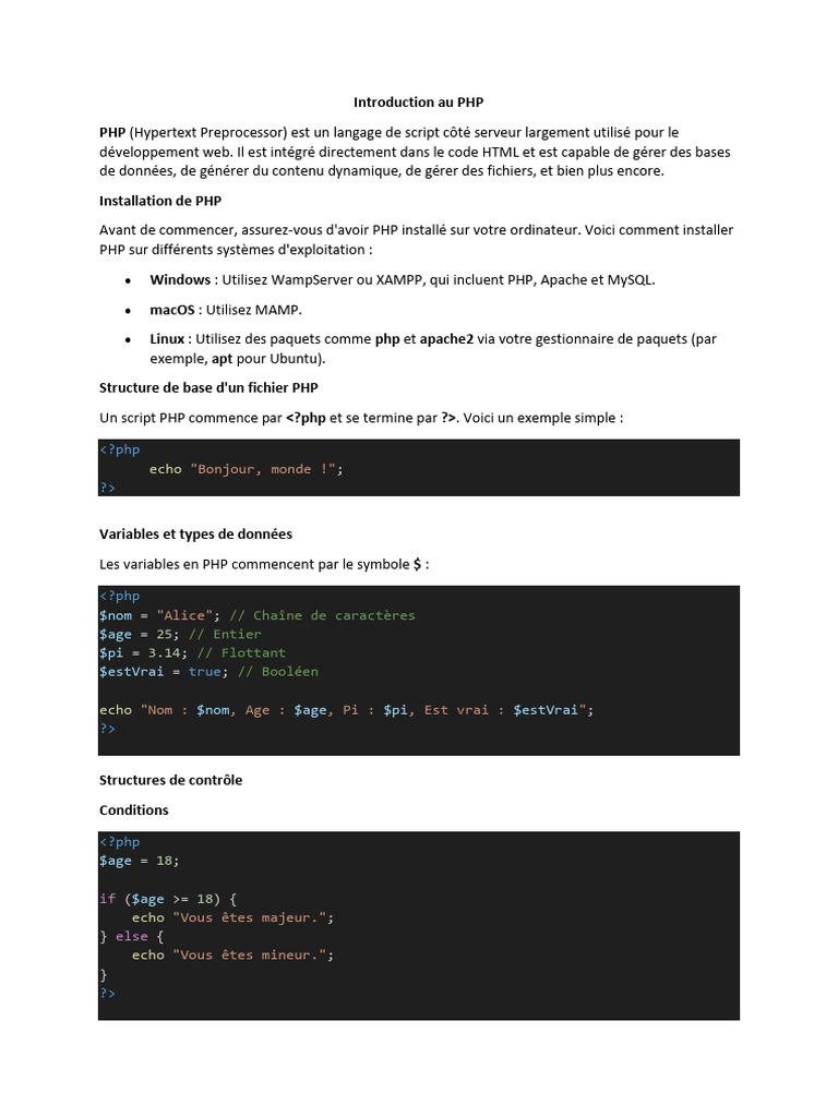 Guide Débutant PHP : Installation et Bases | PDF | PHP | MySQL