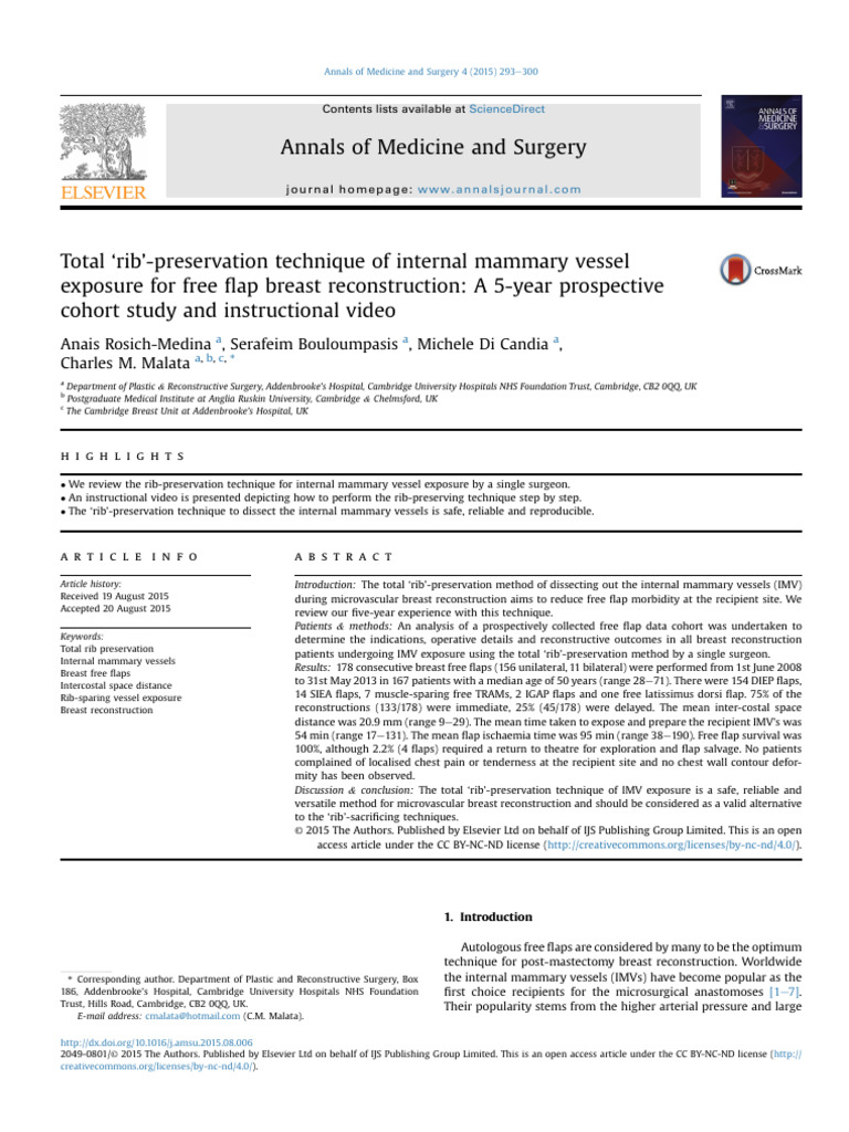 Total Rib'-Preservation Technique of Internal Mammary Vessel Exposure ...