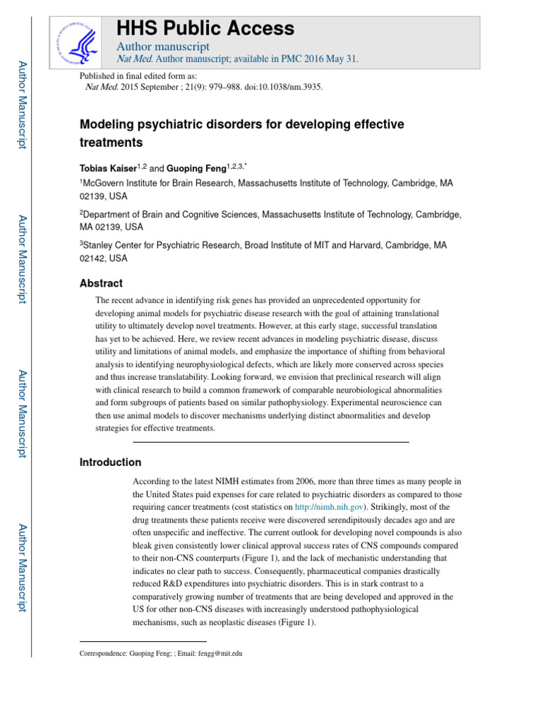 Kaiser Modelling Psychiatric Disorders For Treatmetn | PDF | Model ...