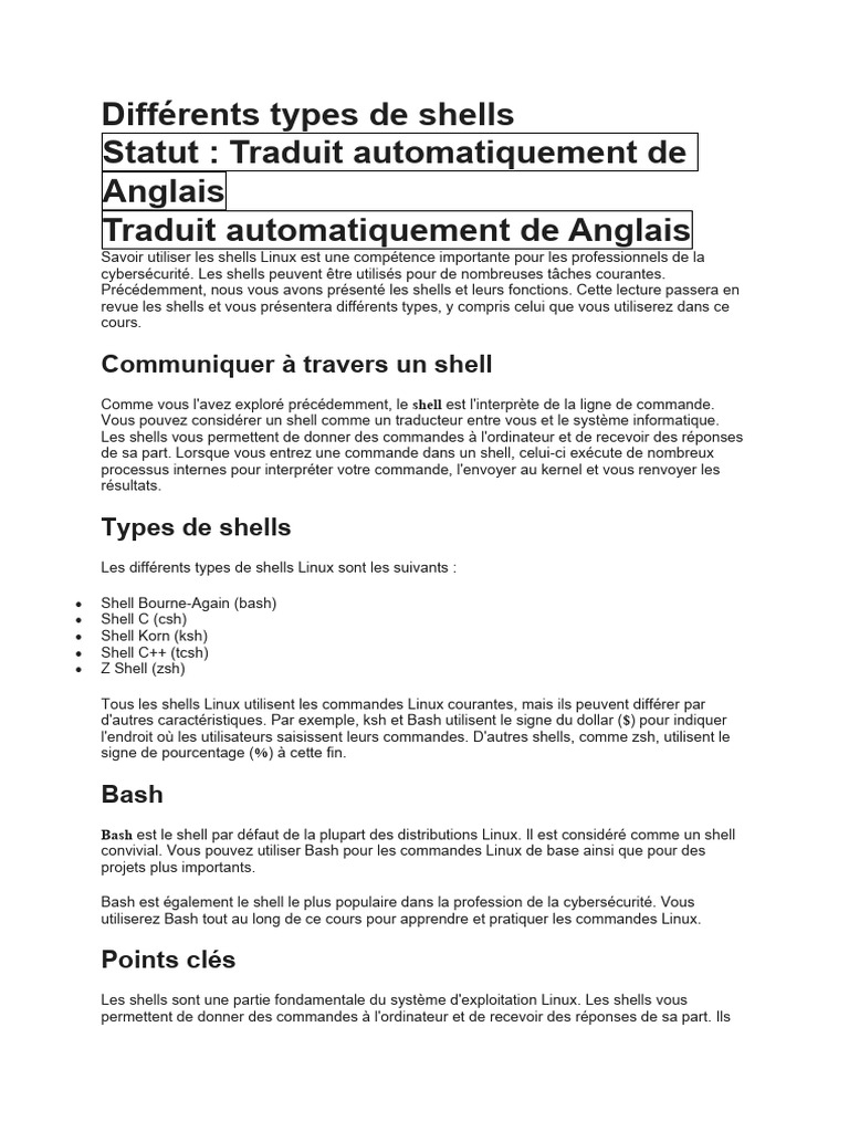 Types de Shells Linux et leur Utilisation | PDF | Système d ...
