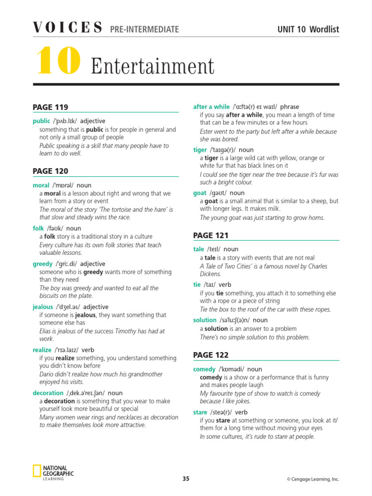 Pre-Intermediate Unit 10 Wordlist | PDF | Verb | Noun