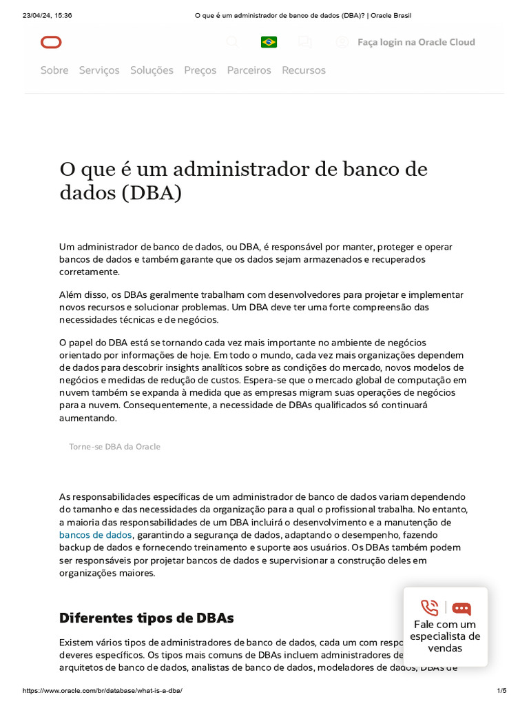 O Papel do Administrador de Banco de Dados | PDF | Computação em nuvem ...