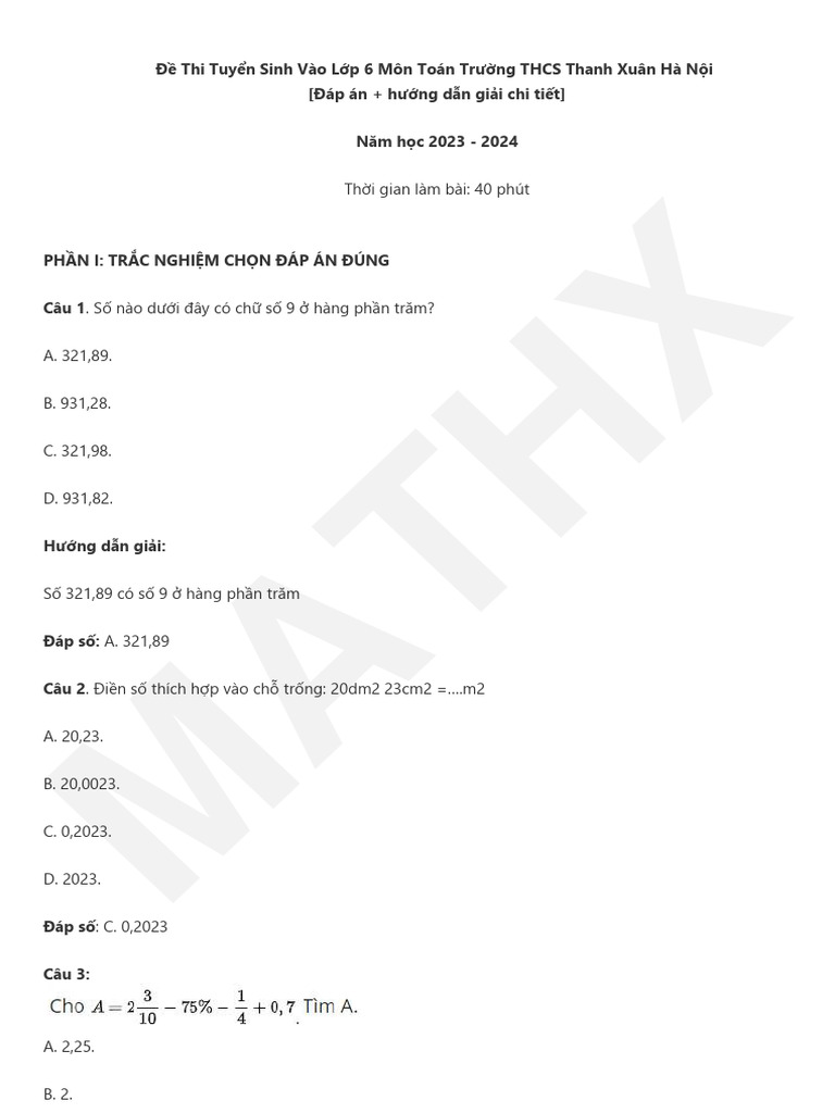 Mathx de thi vao lop 6 mon toan truong thanh xuan 2023 co dap an pdf