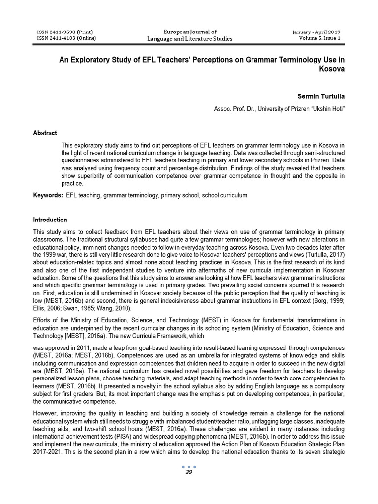 An Exploratory Study of EFL Teachers Perceptions | PDF | English As A ...