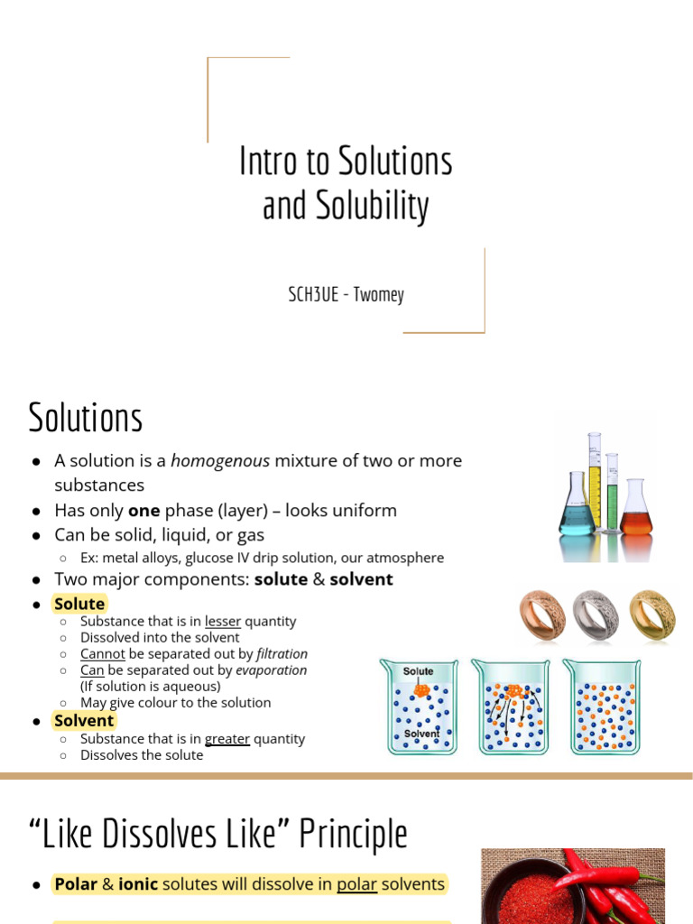 1 Intro To Solutions & Solubility PDF Solubility Solvation