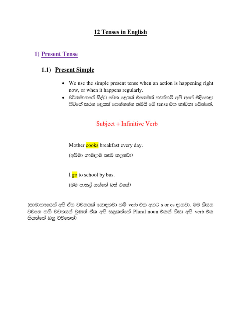 12 Tenses In English Pdf Grammatical Tense Verb
