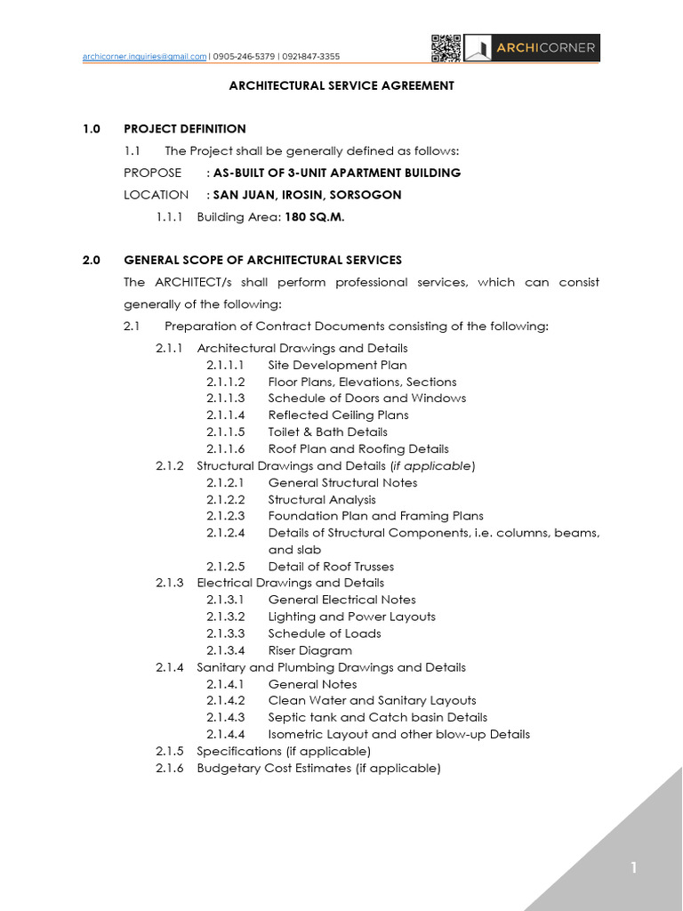 Architectural Service Agreement for Apartment | PDF | Architect