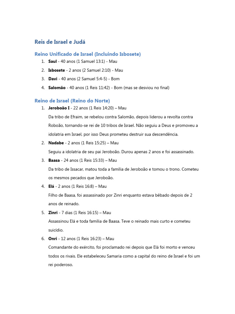 Reis De Israel E Judá Atualizado Pdf Reino De Judá Reis De Israel